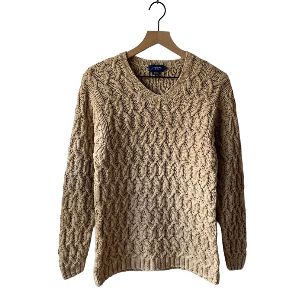 J. Crew Tan Linen Cable Knit Sweater (Beach Chunky Cozy Coastal Nautical Preppy)